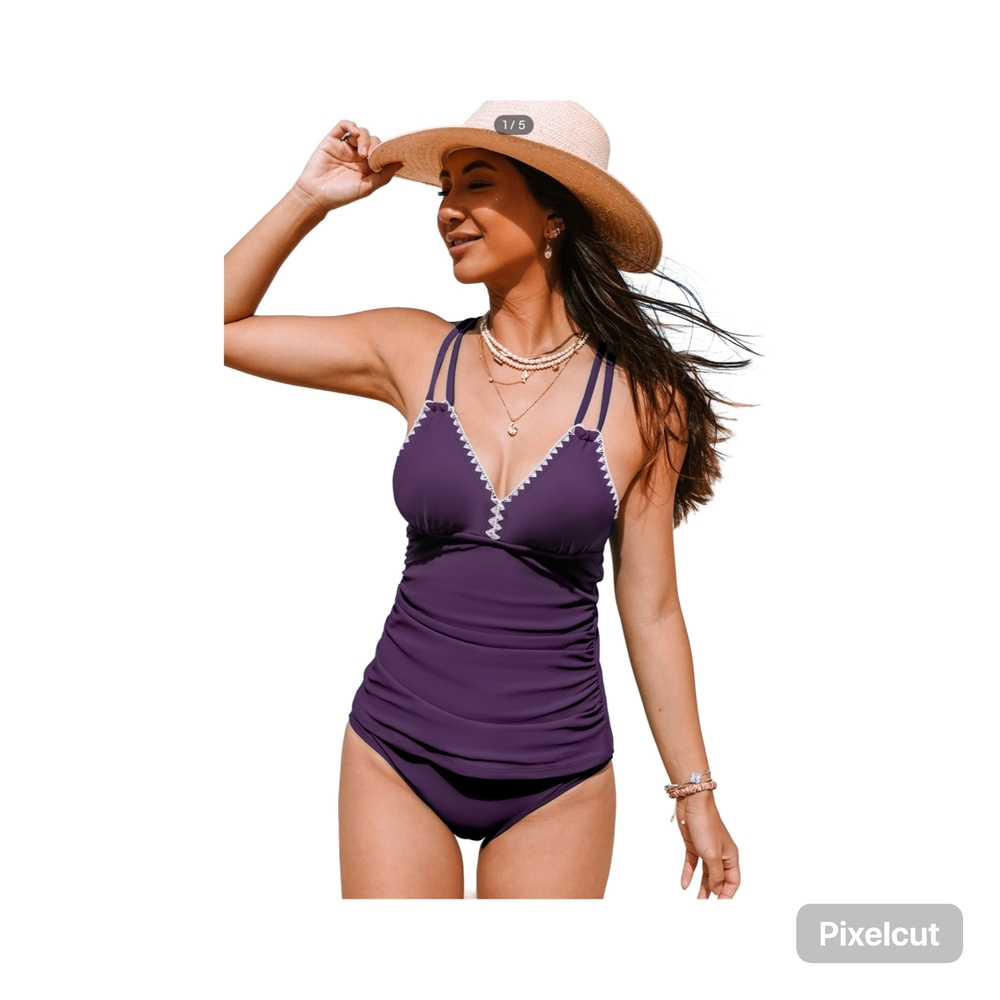 NWOT Size Small Cupshe Purple Bikini with White Trim